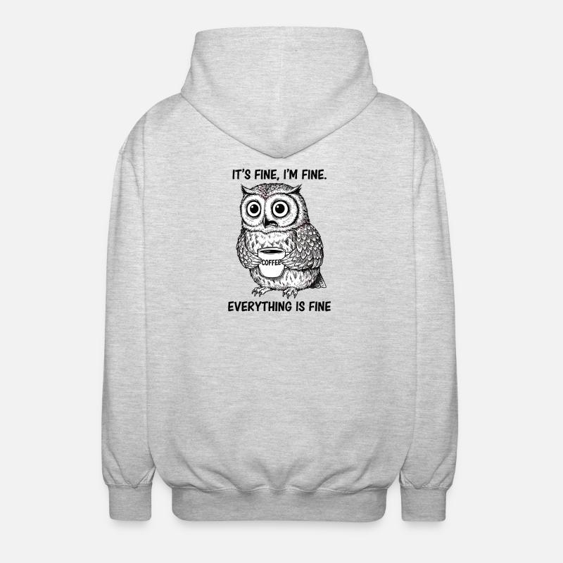 Its Fine Im Fine Kaffee Eule - Unisex Kapuzenjacke - Hellgrau meliert