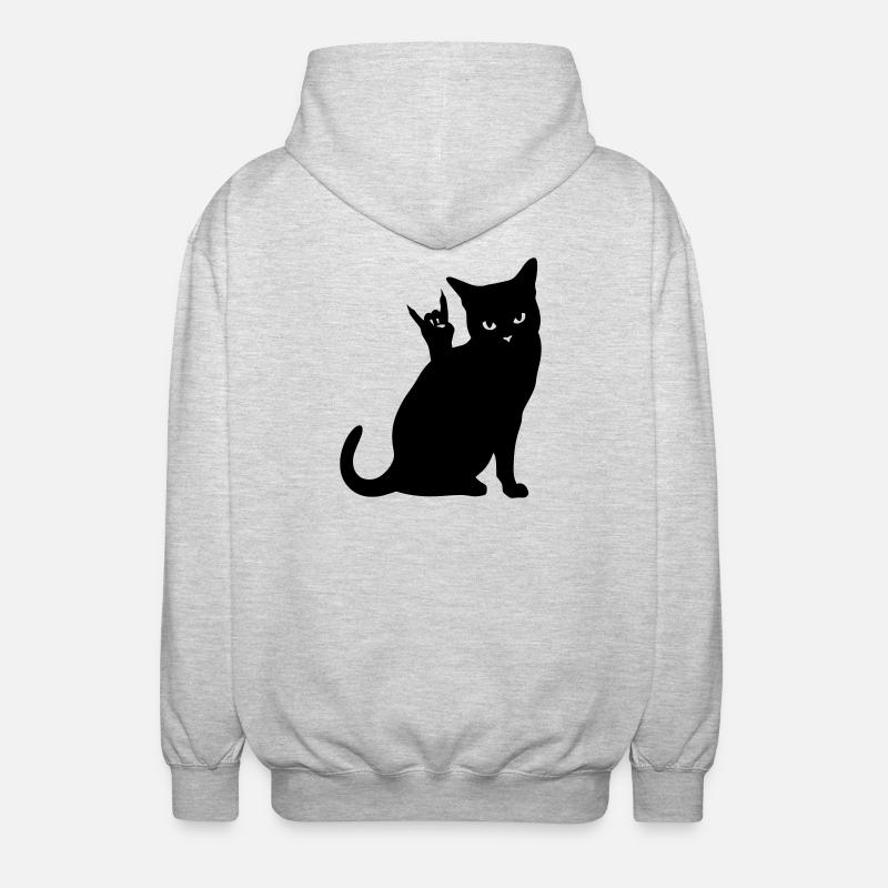 Schwarze Katze – Devil Horns Silhouette - Unisex Kapuzenjacke - Hellgrau meliert