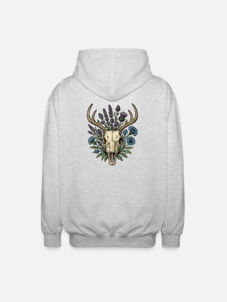 Deer bones with flower wreath - Unisex Hooded Jacket - light heather grey