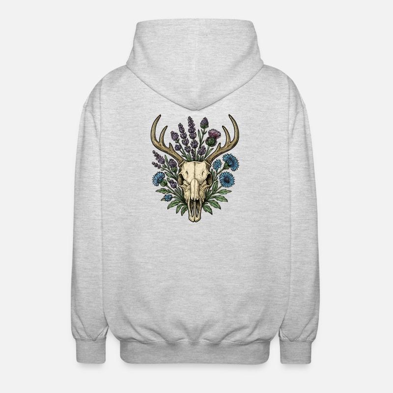Hirschknochen mit Blumenkranz - Unisex Kapuzenjacke - Hellgrau meliert