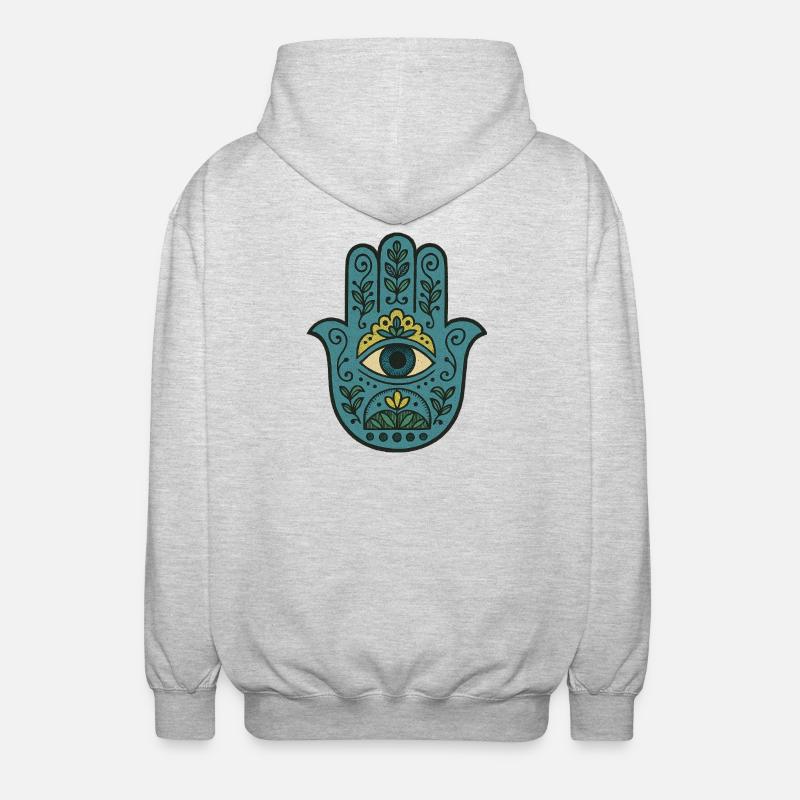 Hamsa Eye Floral Boho Palm - Unisex Hooded Jacket - light heather grey