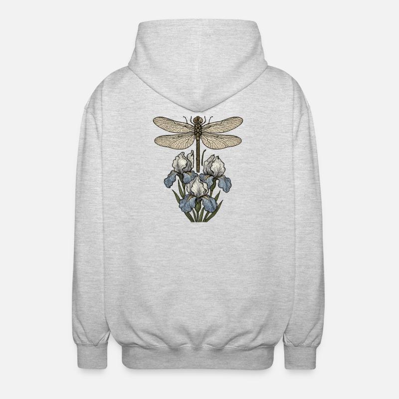 Libelle über Irisblüten - Unisex Kapuzenjacke - Hellgrau meliert
