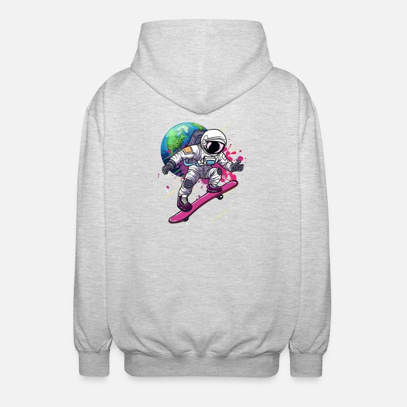 Astronaut Skateboard Erde - Unisex Kapuzenjacke - Hellgrau meliert
