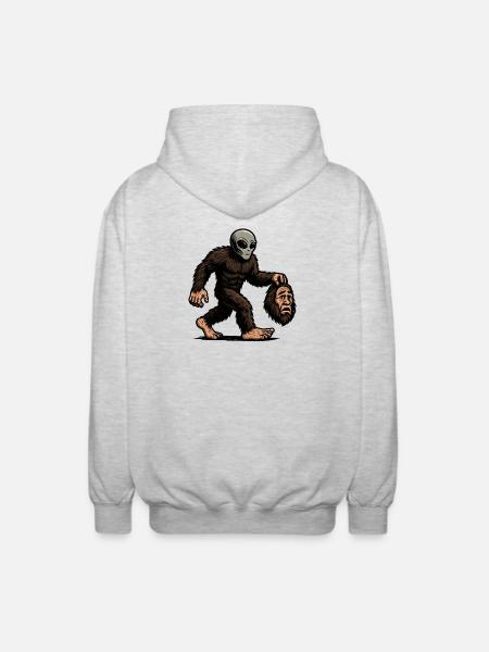 Bigfoot Alien Sasquatch UFO Science Fiction - Unisex Hooded Jacket - light heather grey