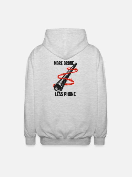 Mehr Drone, weniger Handy | Didgeridoo - Unisex Kapuzenjacke - Hellgrau meliert