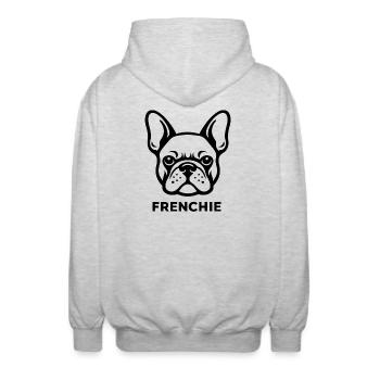 T-shirt Bouledogue français Minimaliste Frenchie Dog Lover - Veste à capuche unisexe - gris clair chiné - Dos - AI Model Male 185 light (185cm)