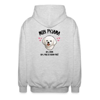 Lustiger Hund Bichon-Schlafanzug - Unisex Kapuzenjacke - Hellgrau meliert - Hinten - AI Model Male 185 light (185cm)