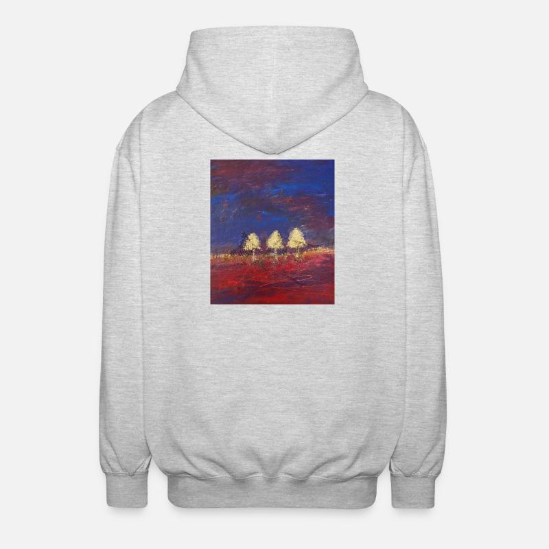 Drei Bäume in Abendrot - Unisex Kapuzenjacke - Hellgrau meliert