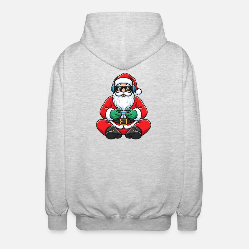 Gamer Weihnachtsmann Spielt Videospiel-Controller - Unisex Kapuzenjacke - Hellgrau meliert