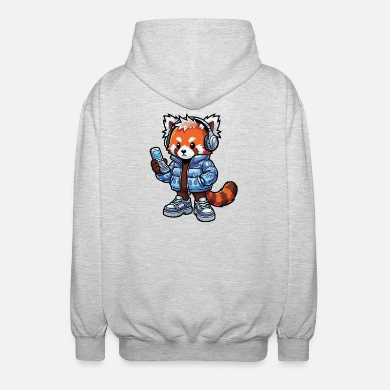 Roter Panda mit Kopfhörern 90er - Unisex Kapuzenjacke - Hellgrau meliert