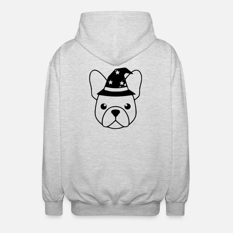 Frenchie Wizard Hat Outline - Unisex Hooded Jacket - light heather grey