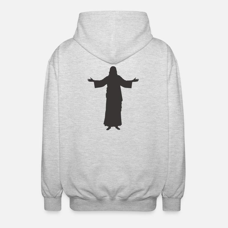 Silhouette de Jésus Bras ouverts - Veste à capuche unisexe - gris clair chiné