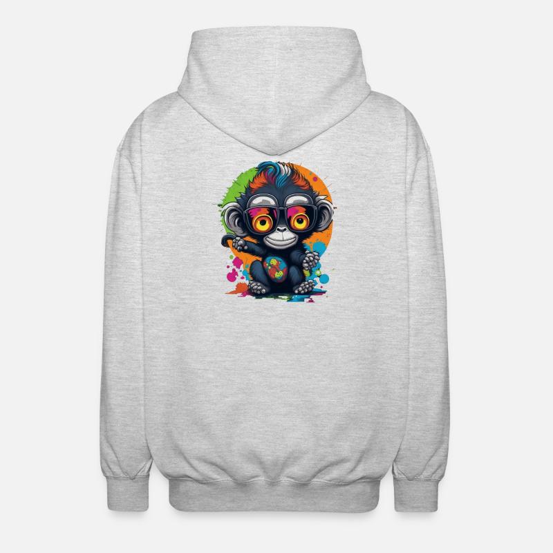 Neon Brillenaffe Splash - Affe - Äffchen - Unisex Kapuzenjacke - Hellgrau meliert