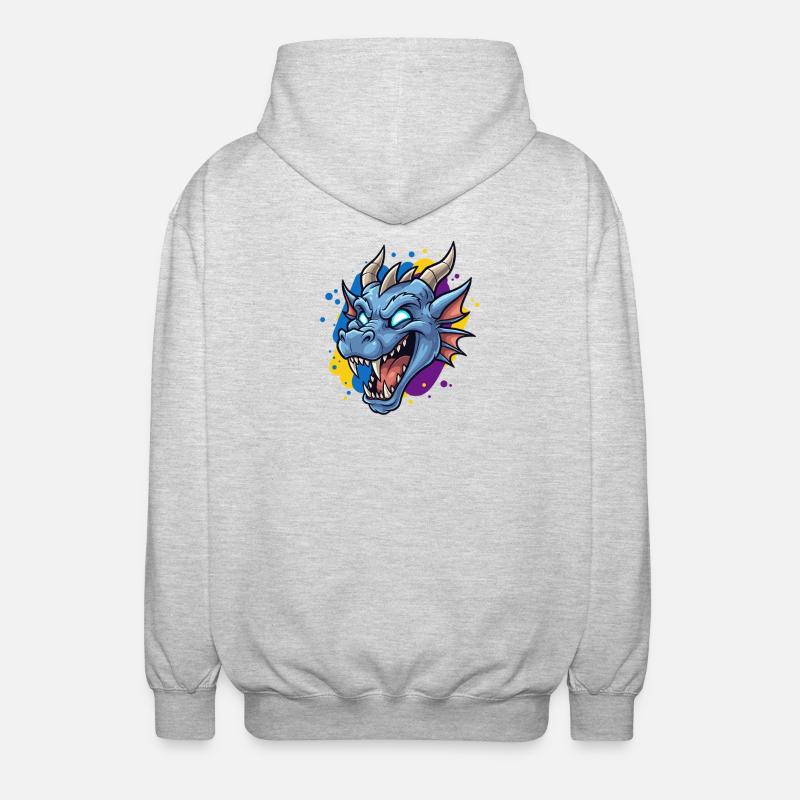 Blauer Drachenkopf Neon-Splash - Unisex Kapuzenjacke - Hellgrau meliert
