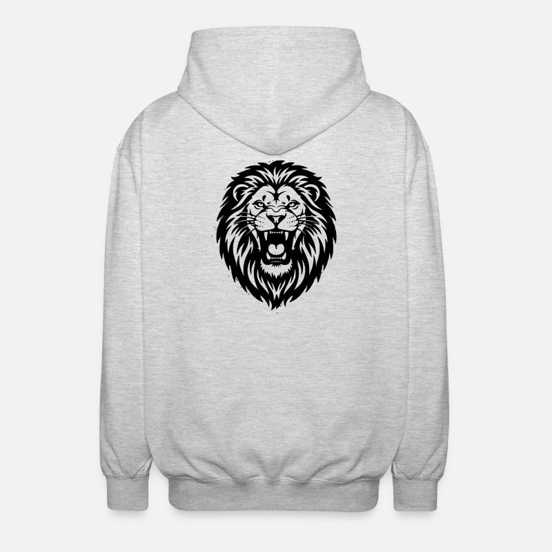 Löwe Kopf brüllend Silhouette - Unisex Kapuzenjacke - Hellgrau meliert