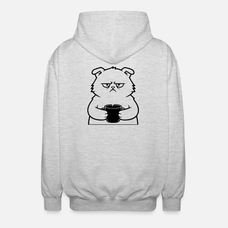 Böse Katze Kaffee Outline - Unisex Kapuzenjacke - Hellgrau meliert