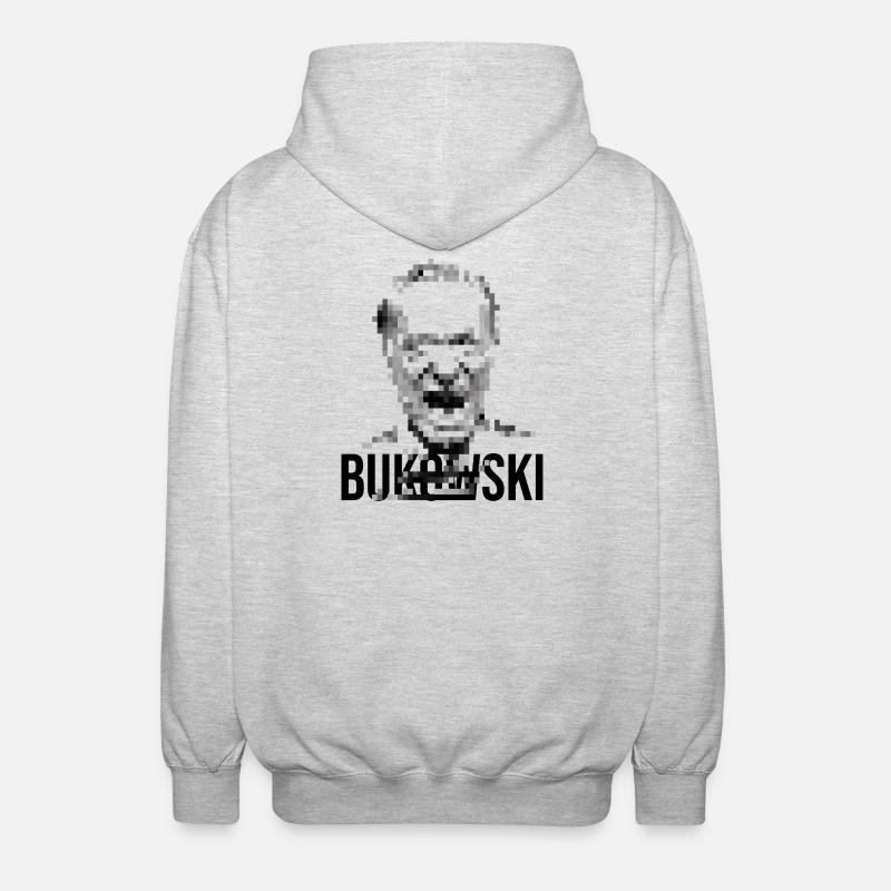 charles bukowski pixelated portrait design. - Unisex Hooded Jacket - light heather grey