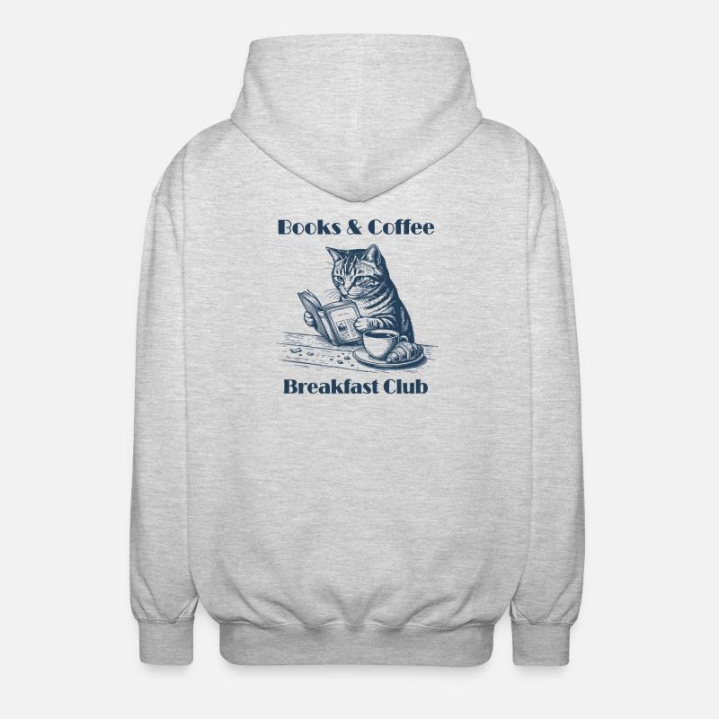 Books & Coffee Cat – Cozy Reader Design - Veste à capuche unisexe - gris clair chiné