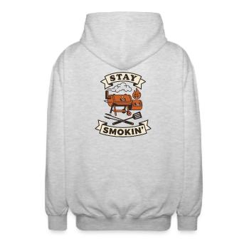 Smoker barbecue meat keeps smoking - Unisex Hooded Jacket - light heather grey - Back - AI Model Male 185 light (185cm)