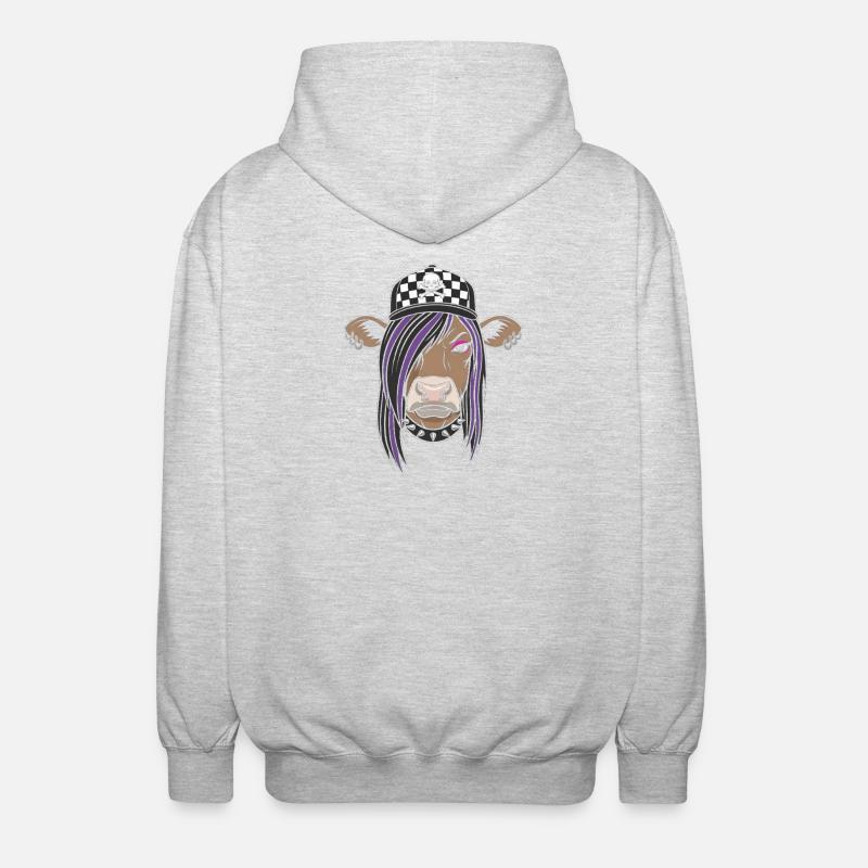 Punk Kuh mit Checker Cap - Unisex Kapuzenjacke - Hellgrau meliert
