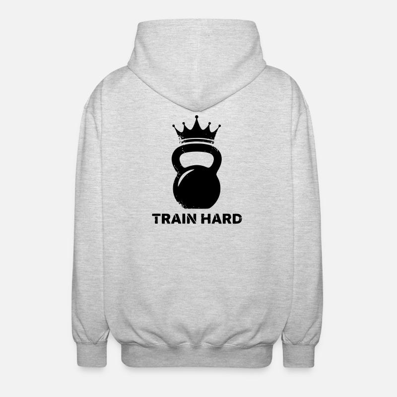 Kettlebell Krone Train Hard - Unisex Kapuzenjacke - Hellgrau meliert
