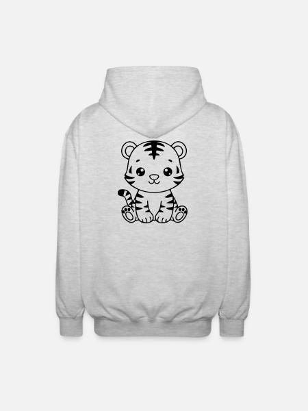 Cute Baby Tiger – Black & White Cub - Unisex Hooded Jacket - light heather grey