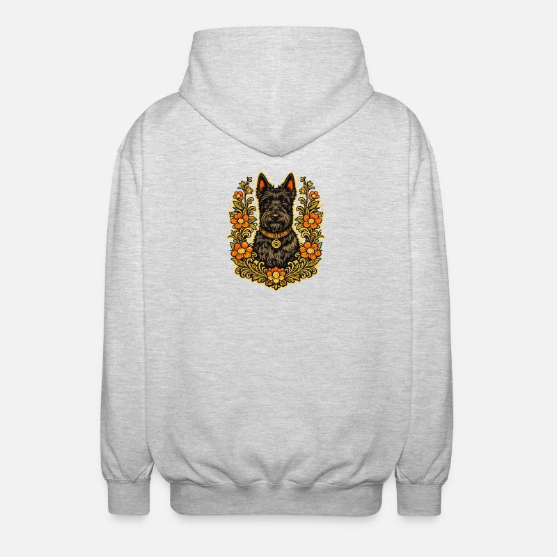 Terrier écossais à cadre floral - Veste à capuche unisexe - gris clair chiné
