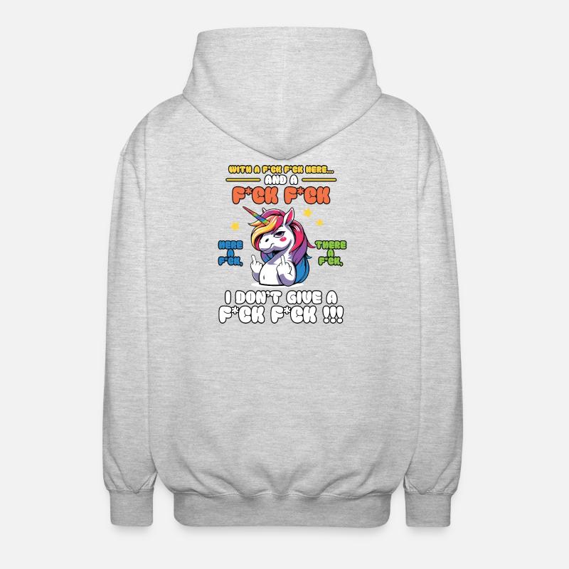 Buntes Einhorn frecher Spruch - Unisex Kapuzenjacke - Hellgrau meliert