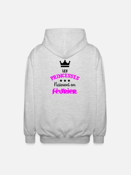 Prinsessa född i februari Födelsedagspresent - Luvjacka unisex - ljusgråmelerad