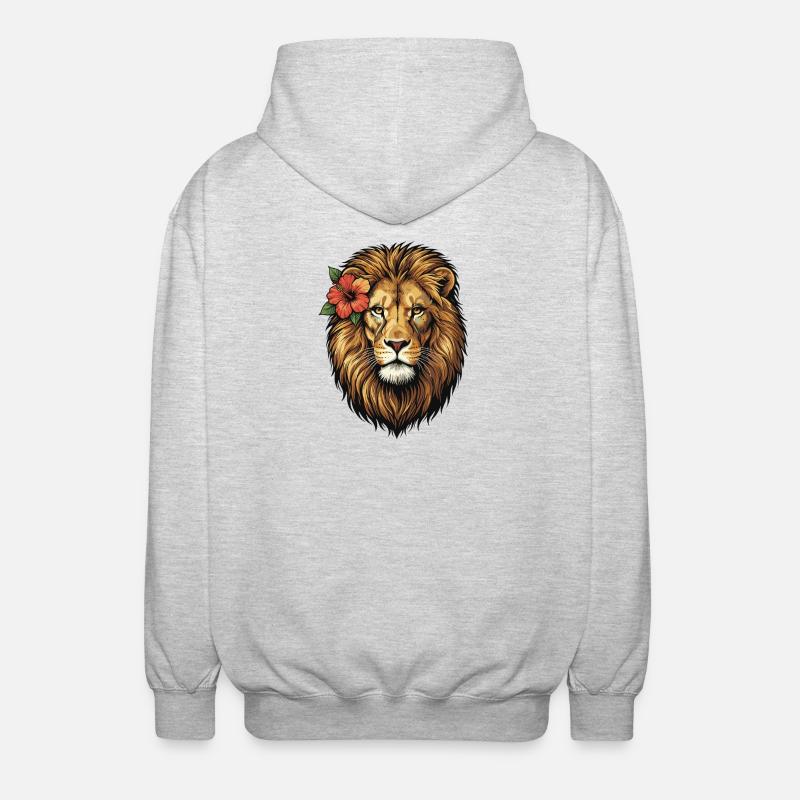 Tête de lion avec fleur d’hibiscus - Veste à capuche unisexe - gris clair chiné