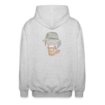 Abenteuer-Orang-Utan mit Hut - Unisex Kapuzenjacke - Hellgrau meliert - Hinten - AI Model Male 185 light (185cm)