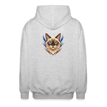 Siam Katzenporträt Neon Akzente - Unisex Kapuzenjacke - Hellgrau meliert - Hinten - AI Model Male 185 light (185cm)