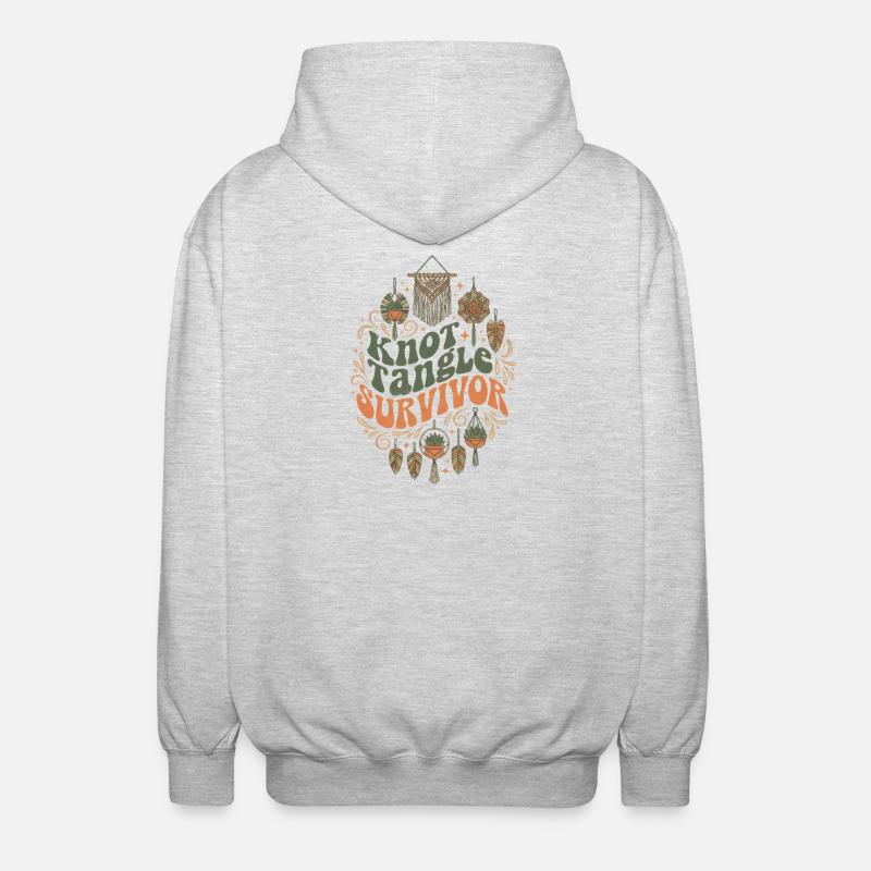 Knotenchaos überlebt | Makramee Boho - Unisex Kapuzenjacke - Hellgrau meliert