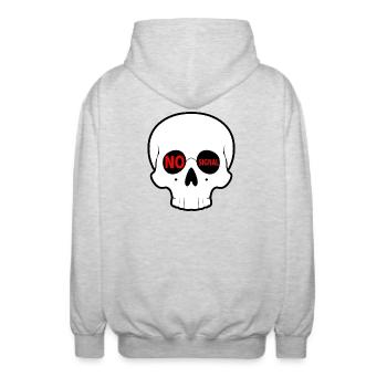 No_Signal_Skull_Minimal_Streetwear - Unisex Kapuzenjacke - Hellgrau meliert - Hinten - AI Model Male 185 light (185cm)