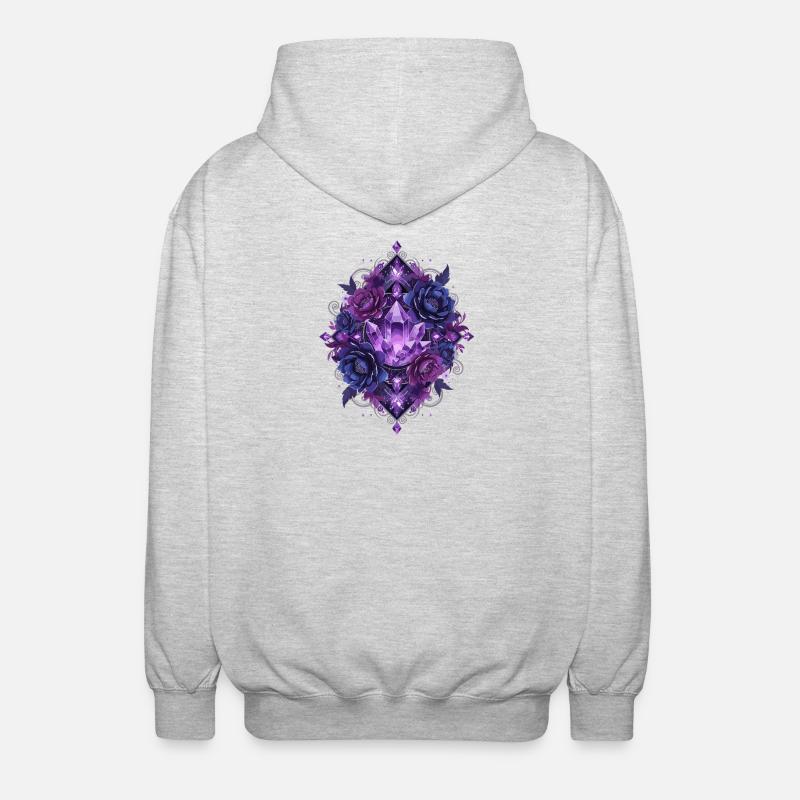 Mandala des Fleurs de Cristal Violet - Veste à capuche unisexe - gris clair chiné