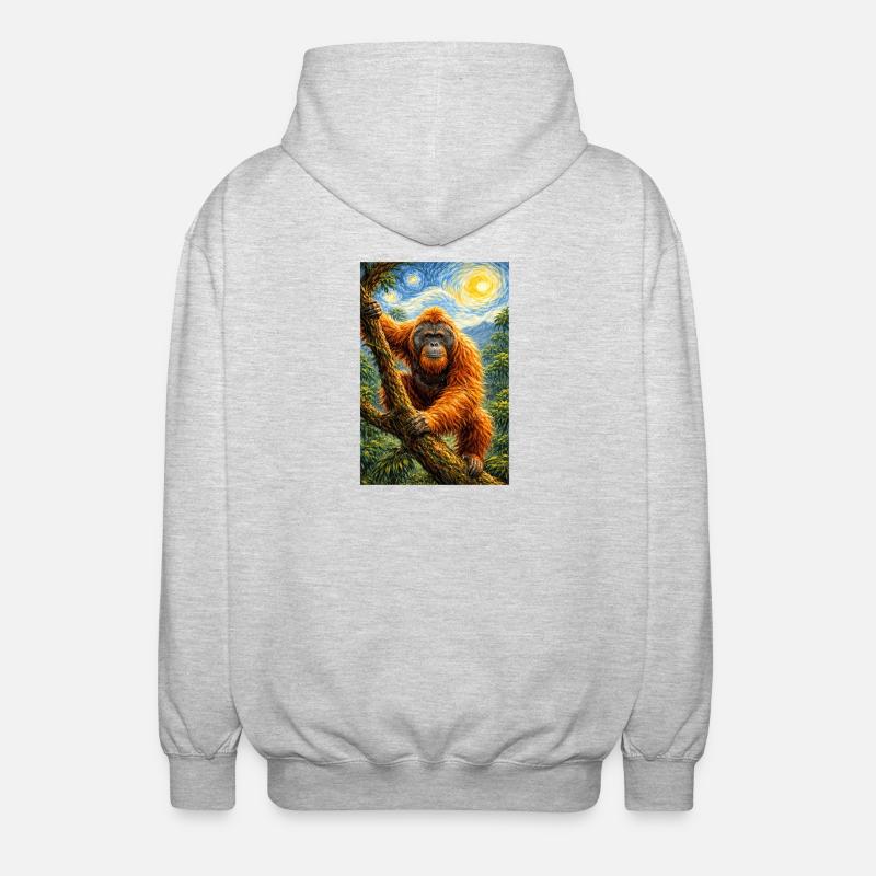 Orangutangstjernenat-stil - Unisex hættejakke. - lysegrå meleret