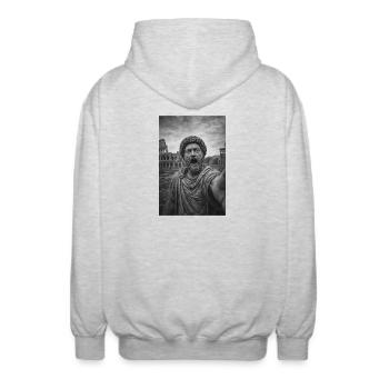 Marcus Aurelius Self-Portrait - Unisex Hooded Jacket - light heather grey - Back - AI Model Male 185 light (185cm)