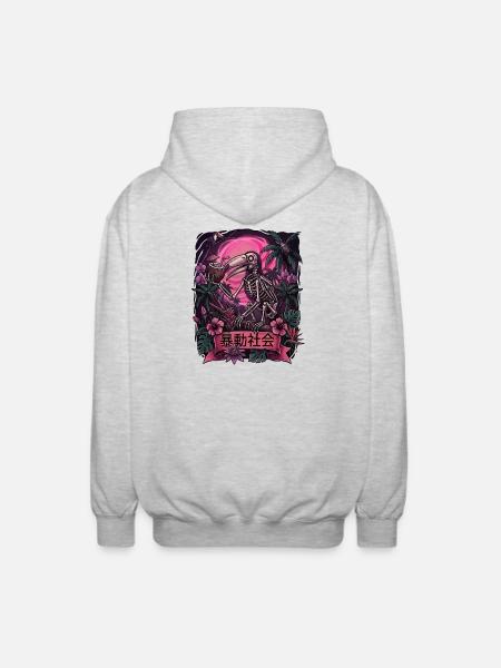 Neon Jungle Skeleton Parrot - Unisex Hooded Jacket - light heather grey