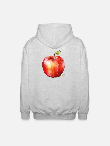 Aquarellapfel – Roter Fruchtakzent - Unisex Kapuzenjacke - Hellgrau meliert