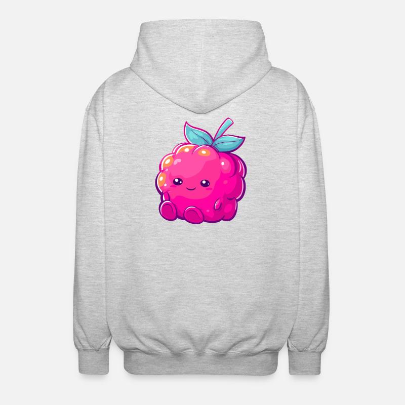 Cuddly raspberry kawaii fruit illustration - Unisex Hooded Jacket - light heather grey
