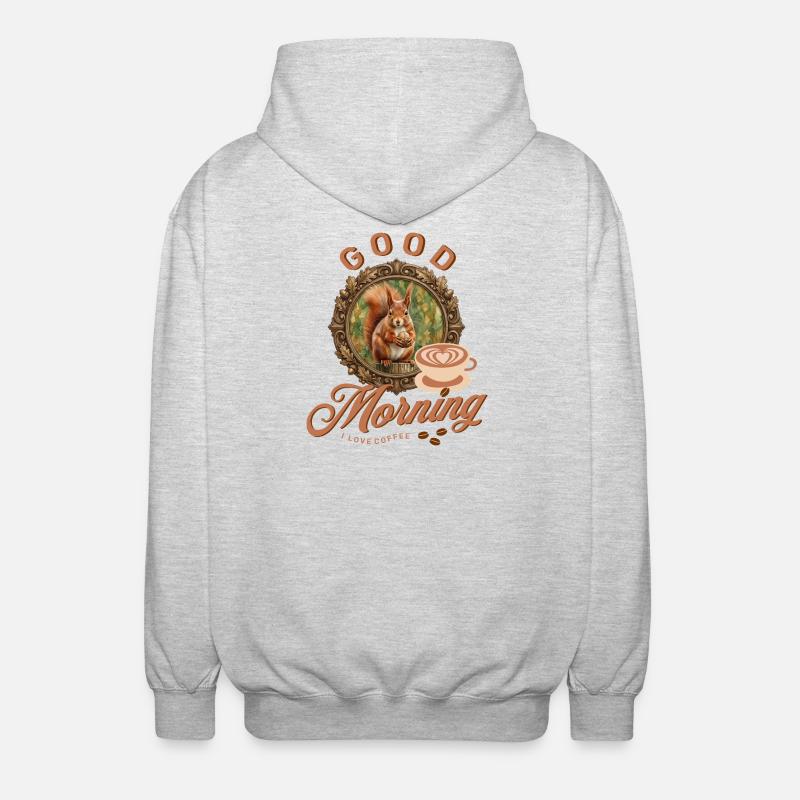 Morgenkaffee mit Eichhörnchen - Unisex Kapuzenjacke - Hellgrau meliert