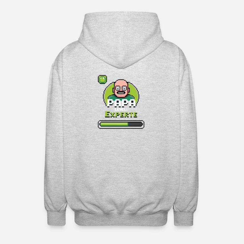 Papa Gaming Experte Level Design - Unisex Kapuzenjacke - Hellgrau meliert