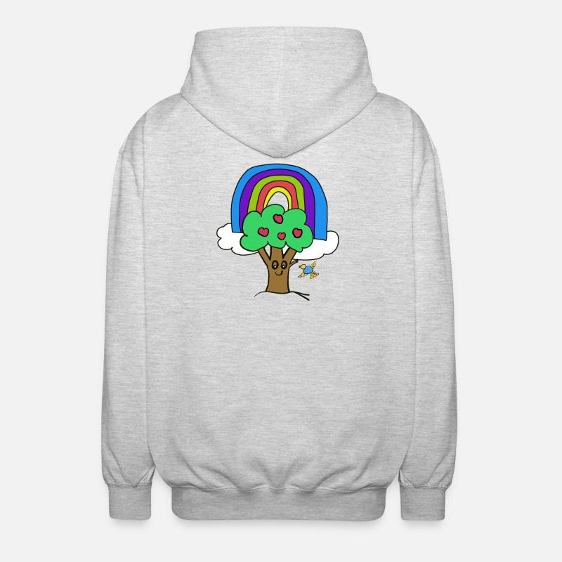 Baum Regenbogen Kind Vogel Märchen - Unisex Kapuzenjacke - Hellgrau meliert