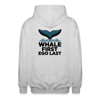 BALEINE D’ABORD • EGO DERNIER #1 - Veste à capuche unisexe - gris clair chiné - Dos - AI Model Male 185 light (185cm)