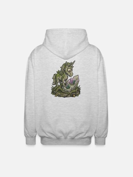 Lustiges Stein-Einhorn-Statuen-Moos-Fantasy-Design - Unisex Kapuzenjacke - Hellgrau meliert