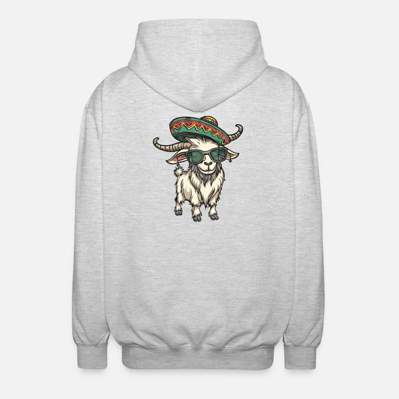 Bergziege Comic Lustig Sombrero - Unisex Kapuzenjacke - Hellgrau meliert