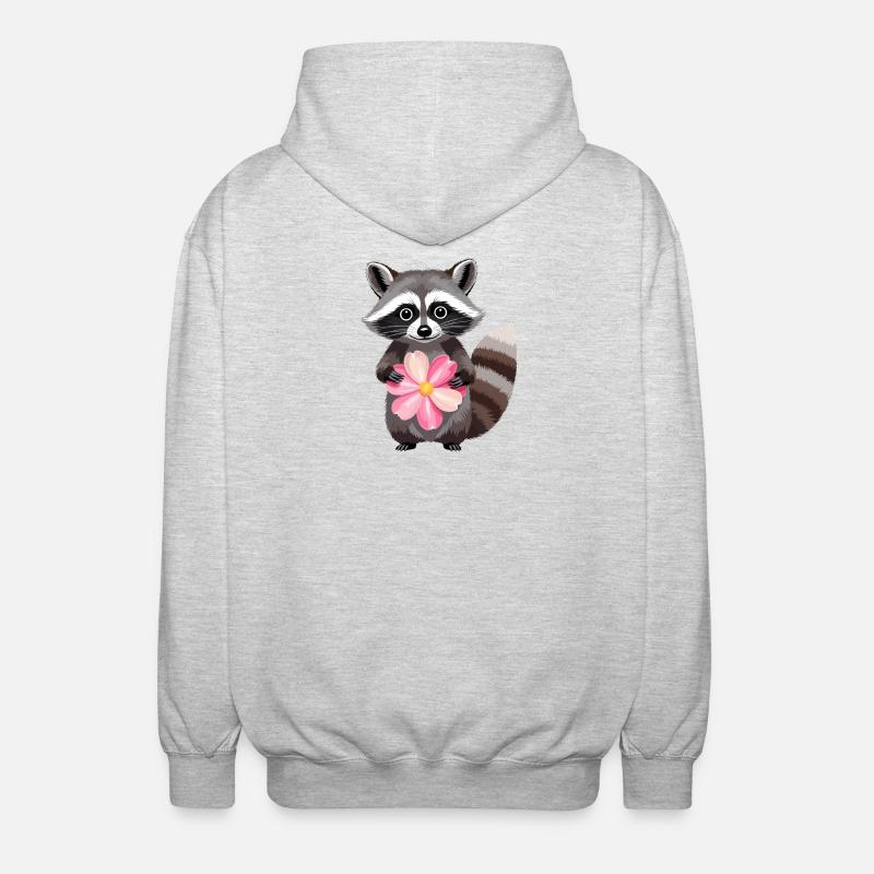 Raton laveur câlin avec une fleur - Veste à capuche unisexe - gris clair chiné