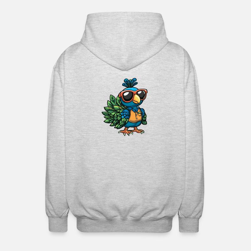 Pfau Vogel Comic Urlaub - Unisex Kapuzenjacke - Hellgrau meliert