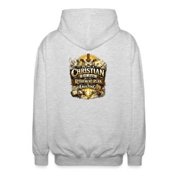 Being a Christian isn't easy - Christen Jesus - Unisex Hooded Jacket - light heather grey - Back - AI Model Male 185 light (185cm)