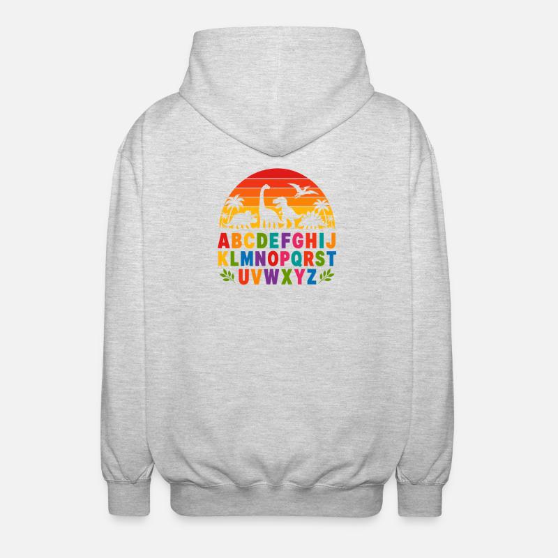 Rainbow Dino Alphabet - Unisex Hooded Jacket - light heather grey
